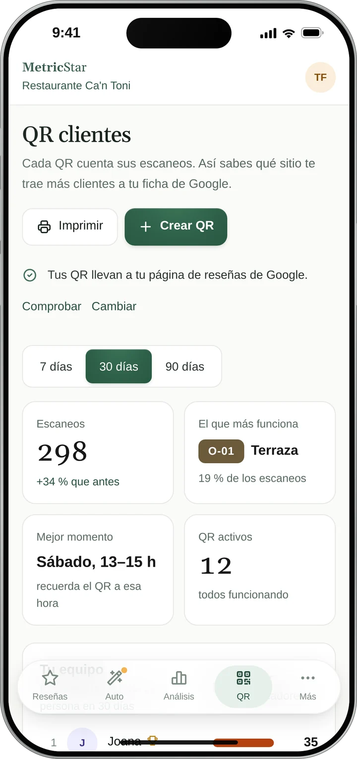 Pantalla de QR de MetricStar en el móvil